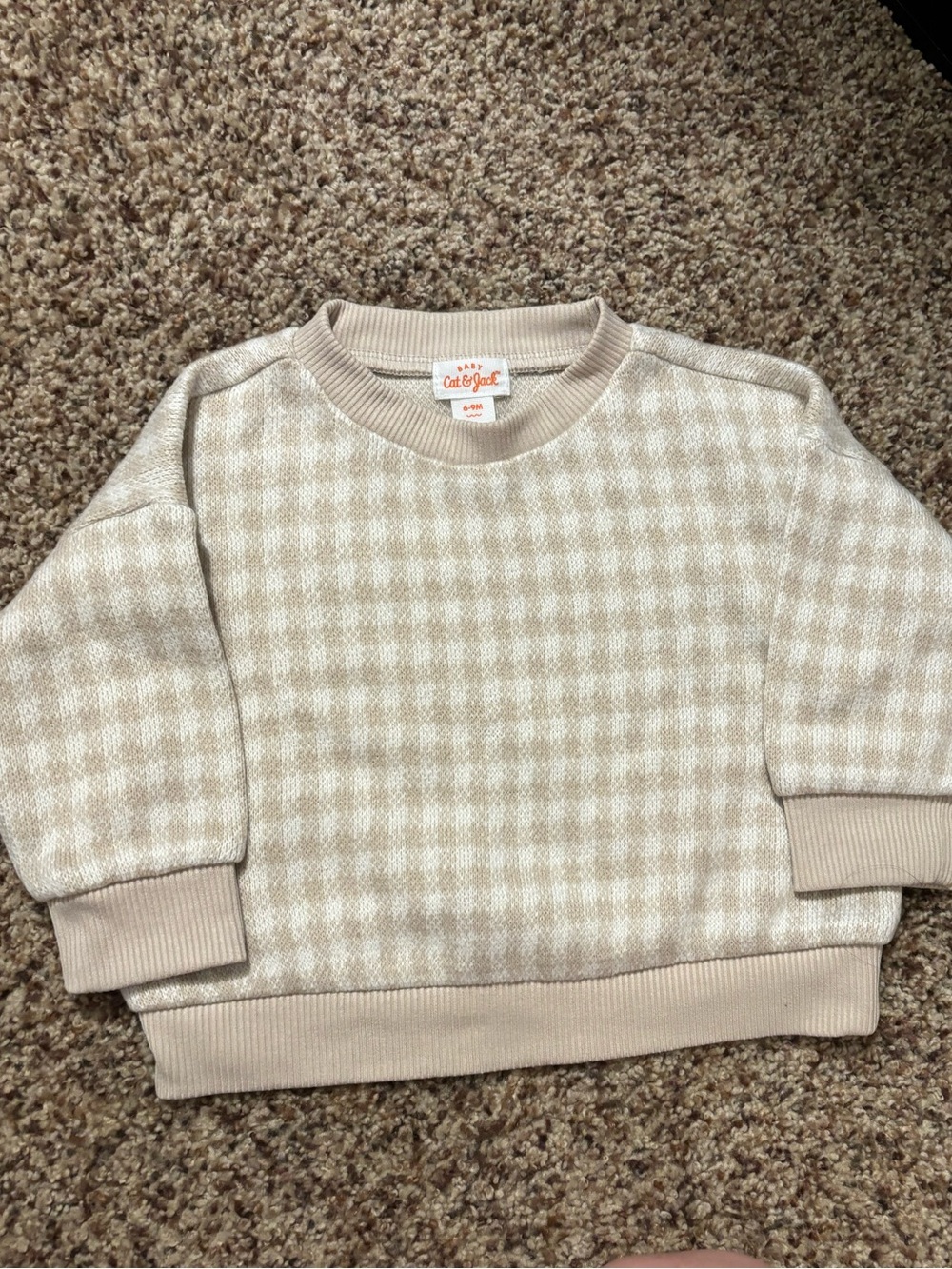 Cat & Jack Beige and Cream Gingham Pullover